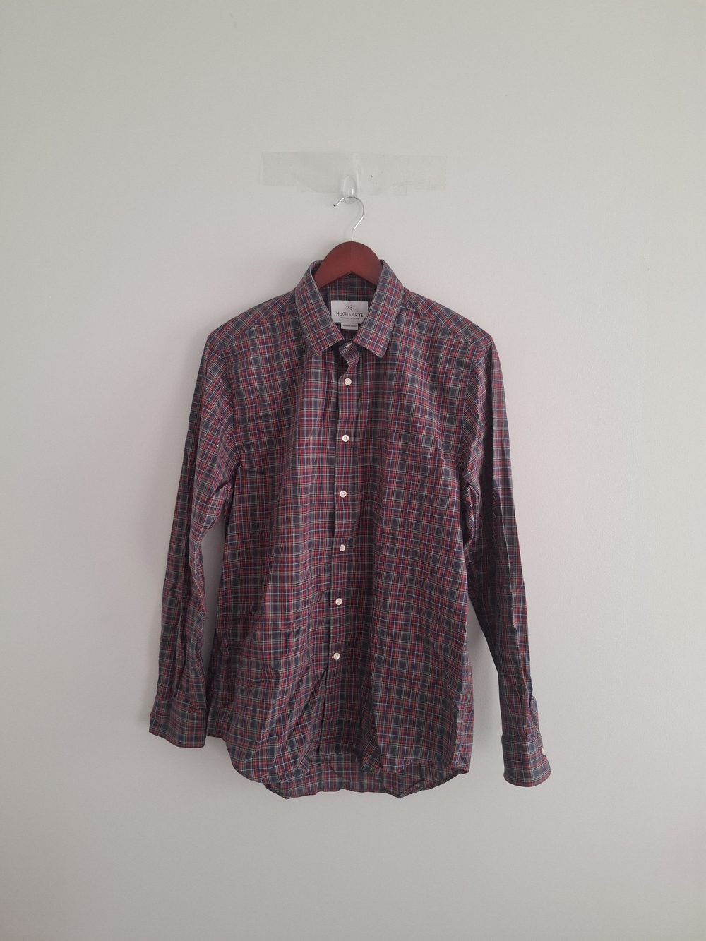 Men's Plaid Button-Down Shirt in Red, Green and Blue SZ Average/Broad